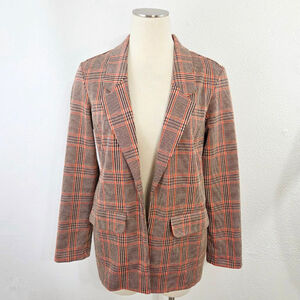 Liverpool Glen Plaid Boyfriend Blazer tan cream rust orange brown women's small
